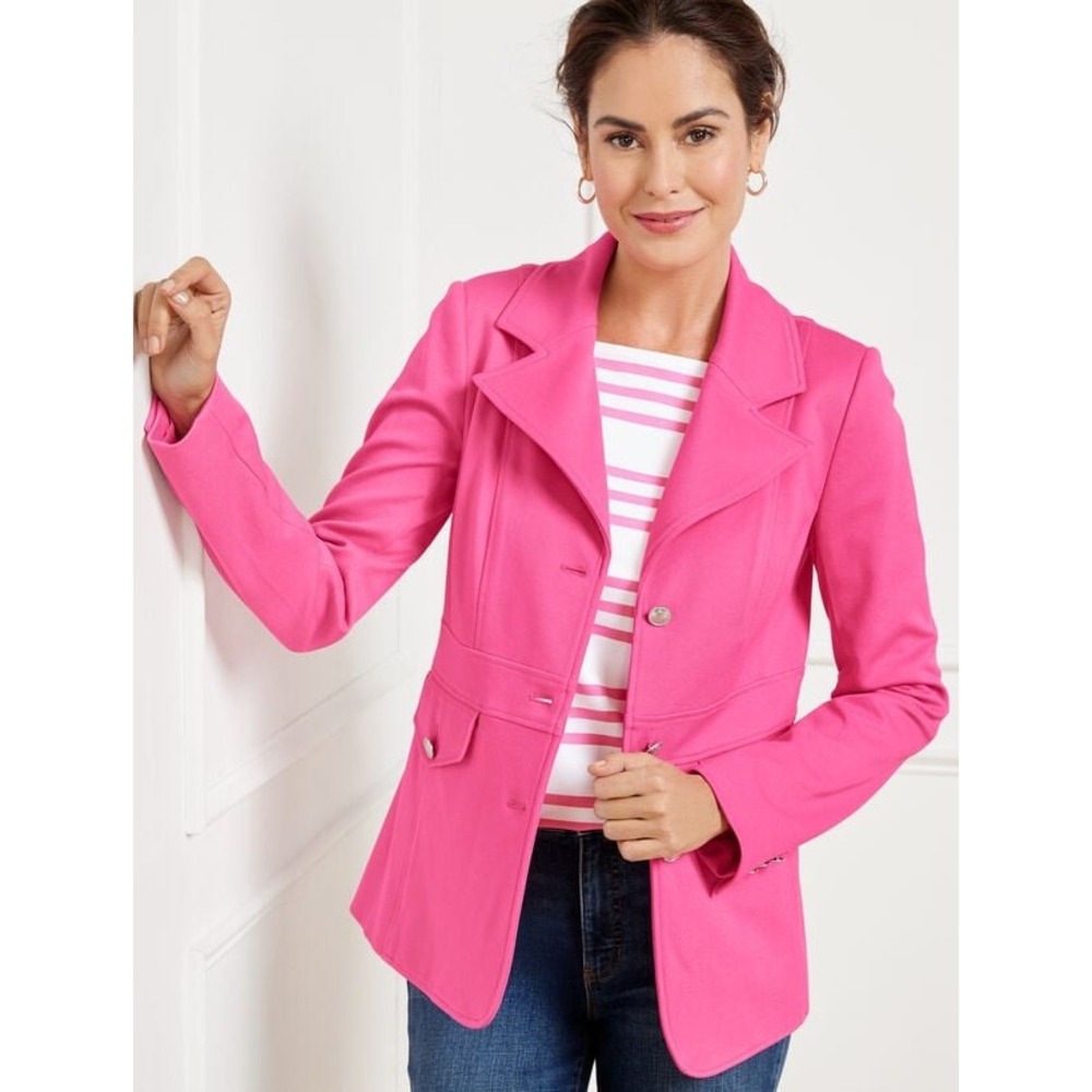 Talbots Plus Pink Blazer Jacket Silver Crest Buttons Notch Lapel 18W VN1953